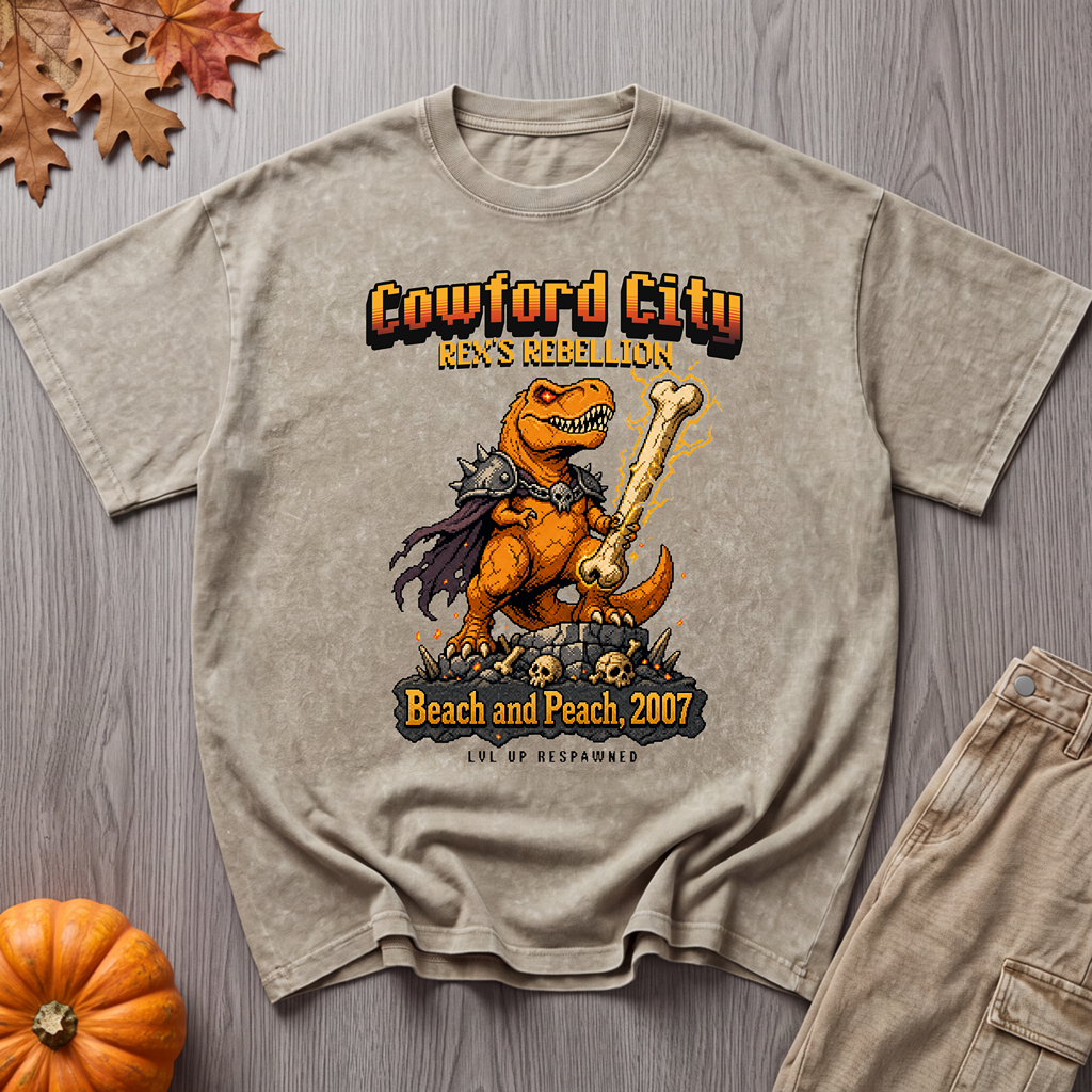 Rex's Rebellion Tee — Jacksonville Dinosaur Pixel Art Oversized Shirt