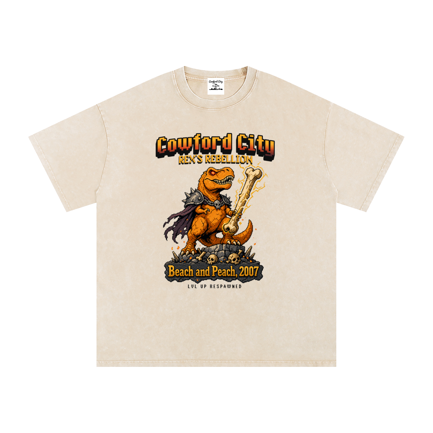 Rex's Rebellion Tee — Jacksonville Dinosaur Pixel Art Oversized Shirt
