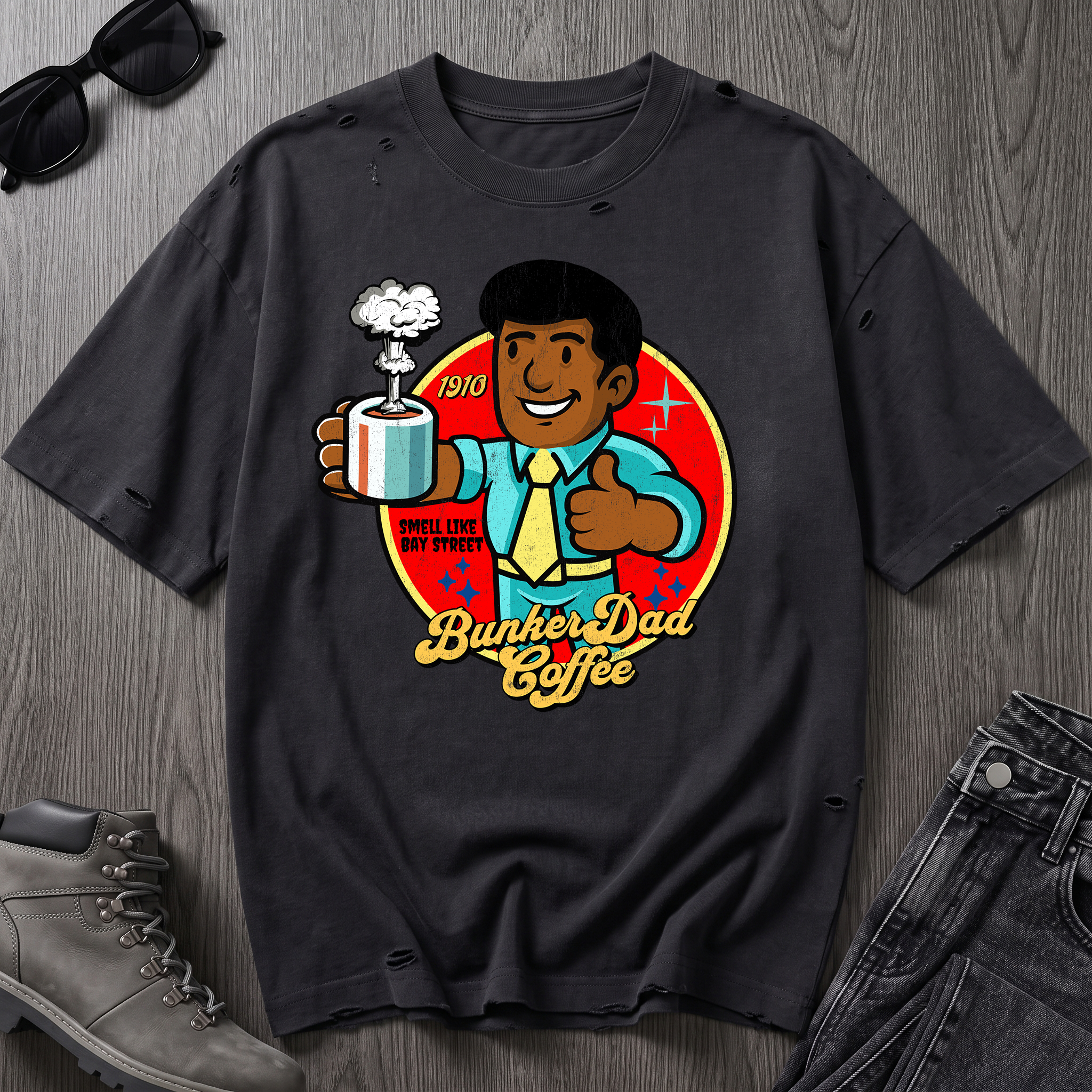Bunker Proof Coffee Retro Graphic Tee – Vintage Cartoon Coffee Guy Unisex T-Shirt
