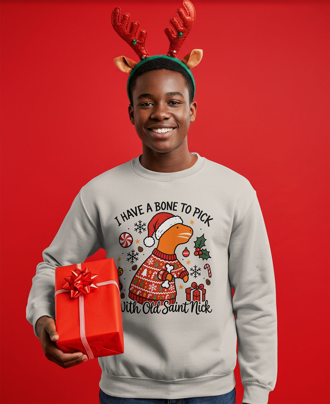 Rex the Dino Ugly Christmas Sweatshirt | Jacksonville