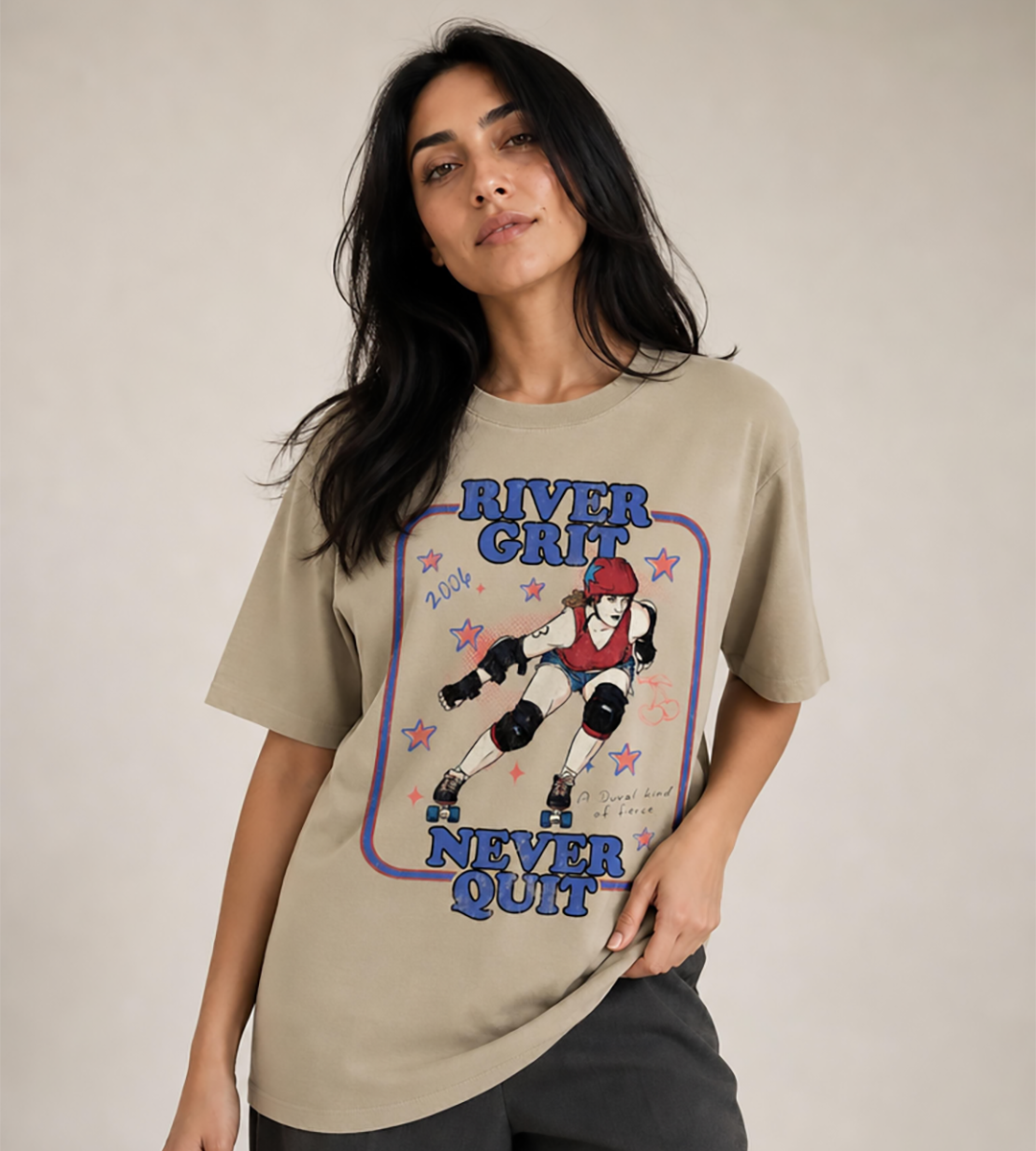 River Grit Never Quit Retro Roller Derby Tee