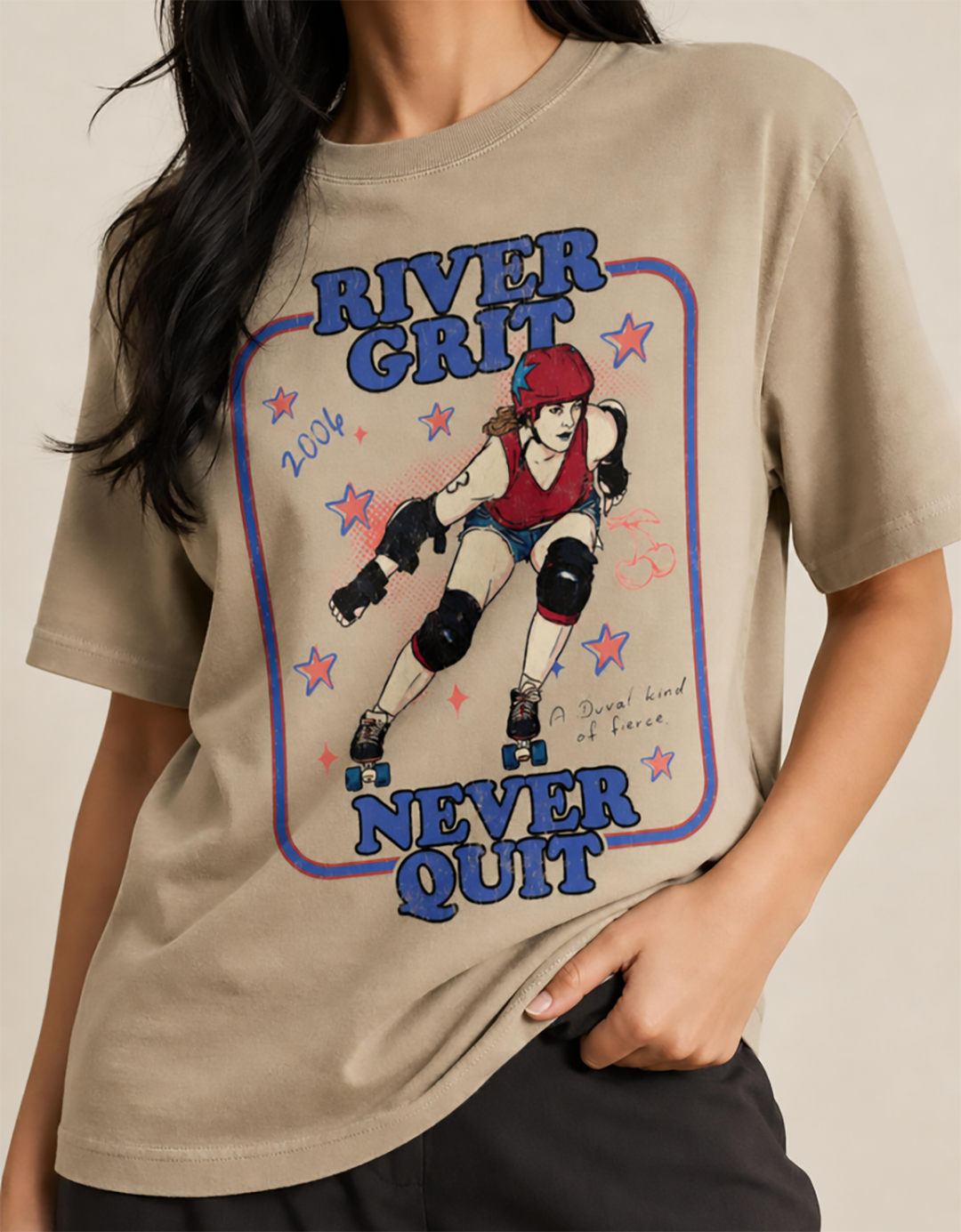 River Grit Never Quit Retro Roller Derby Tee