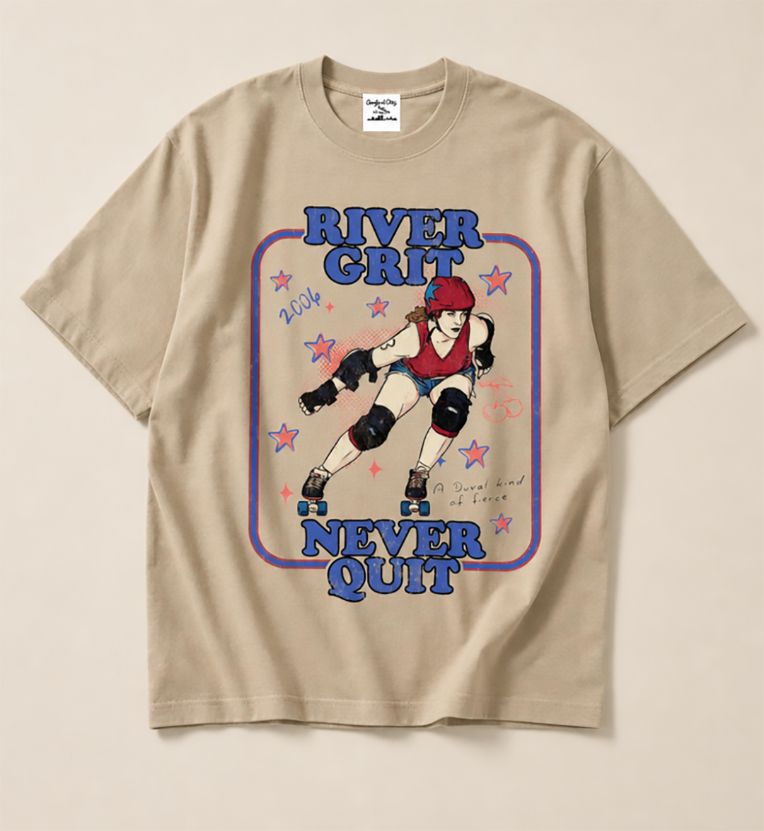River Grit Never Quit Retro Roller Derby Tee