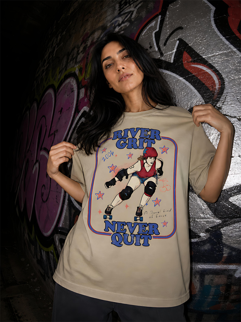 River Grit Never Quit Retro Roller Derby Tee