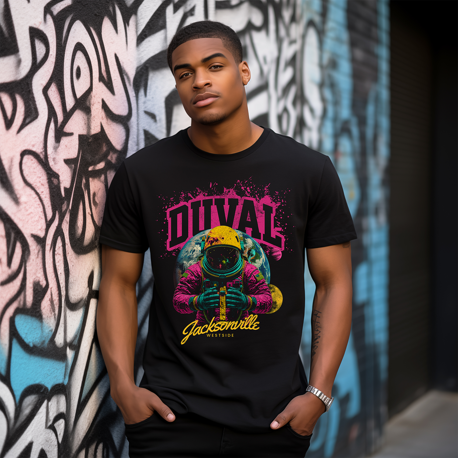 Jacksonville Westside Spaceport Astronaut Graphic T-Shirt – Duval Pride Streetwear