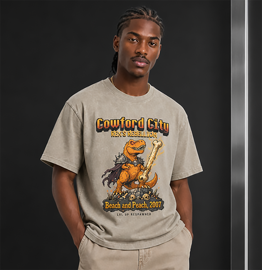 Rex's Rebellion Tee — Jacksonville Dinosaur Pixel Art Oversized Shirt